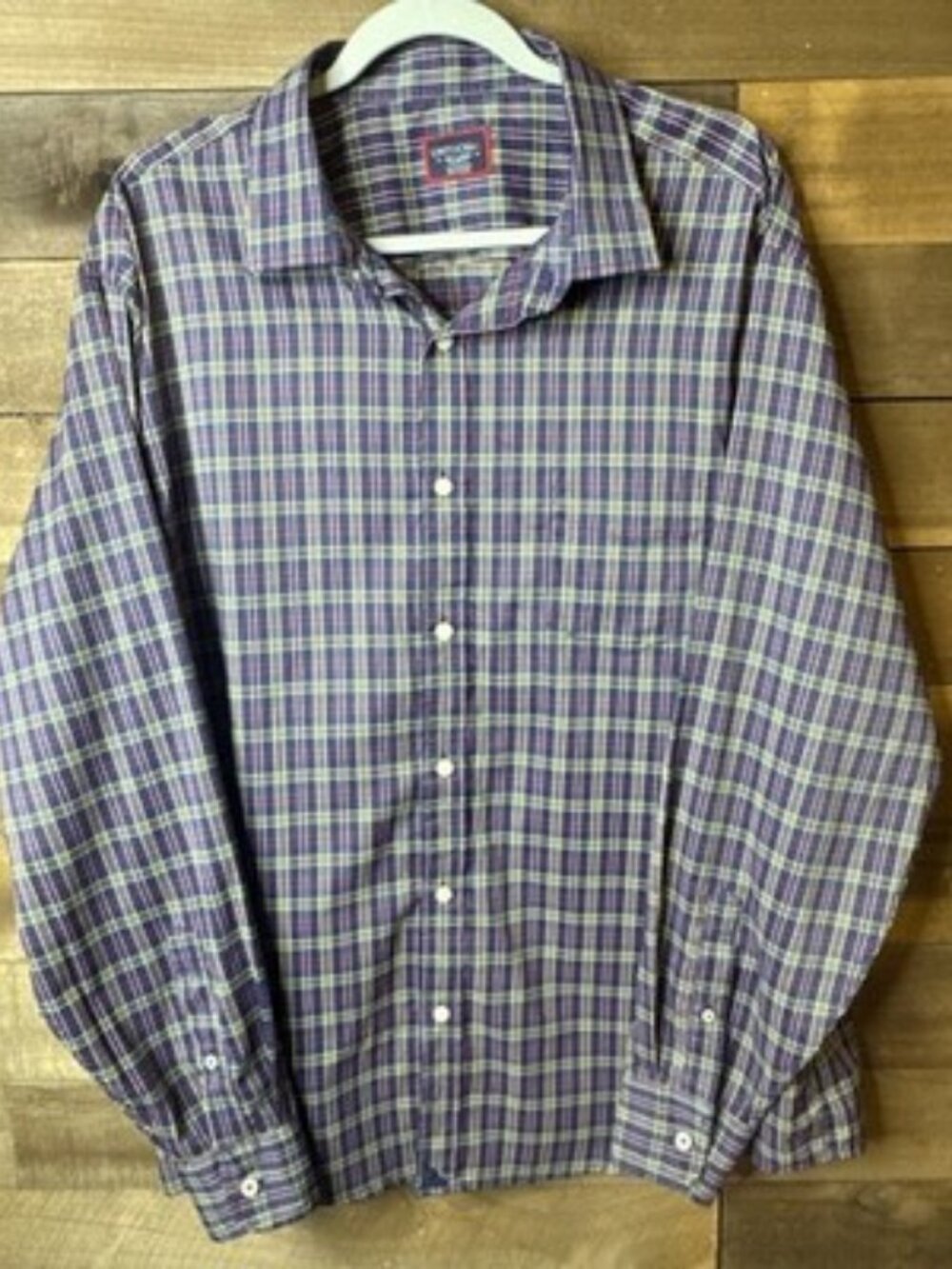UNTUCKit Talty Plaid Button Down Shirt XXL Relaxed Fit Purple Red Yellow Mens